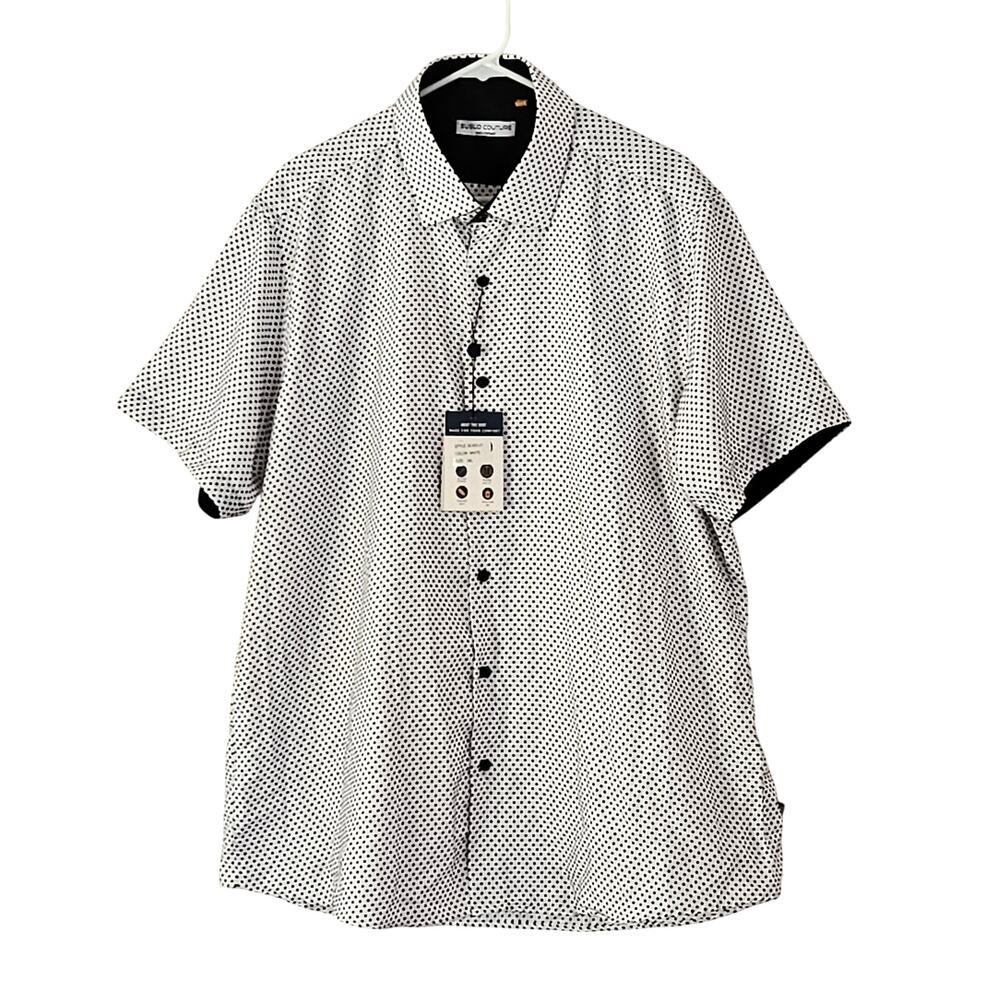 Suslo Couture Men's 3XL Button Front Shirt Tailored White Black Polka Dot NWT
